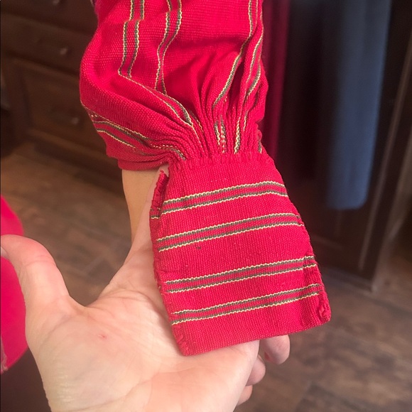 Vintage Tex Mex Red Embroidered Tunic with Fabric Belt Sz M - Picture 6 of 8
